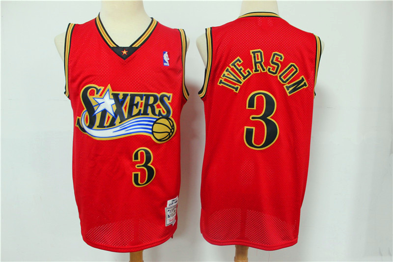 Men Philadelphia 76ers #3 Iverson red Nike NBA Jersey Print->philadelphia 76ers->NBA Jersey
